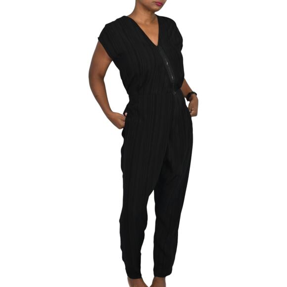 Miriam Ponsa Jumpsuit Black Sheer Asymmetric Zip Relaxed Trouser Size Small - Picture 11 of 15